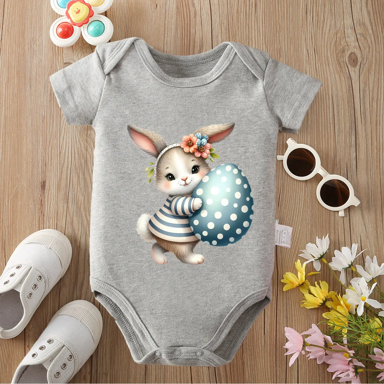 

Боди из 100% хлопка с принтом пасхального кролика и синего яйца, удобная одежда для малышей, комбинезон для новорожденных от 0 до 12 месяцев
