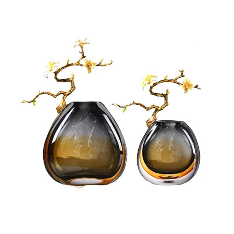Glass vase decoration Light luxury New Chinese home decoration High grade living room Office desktop decoration