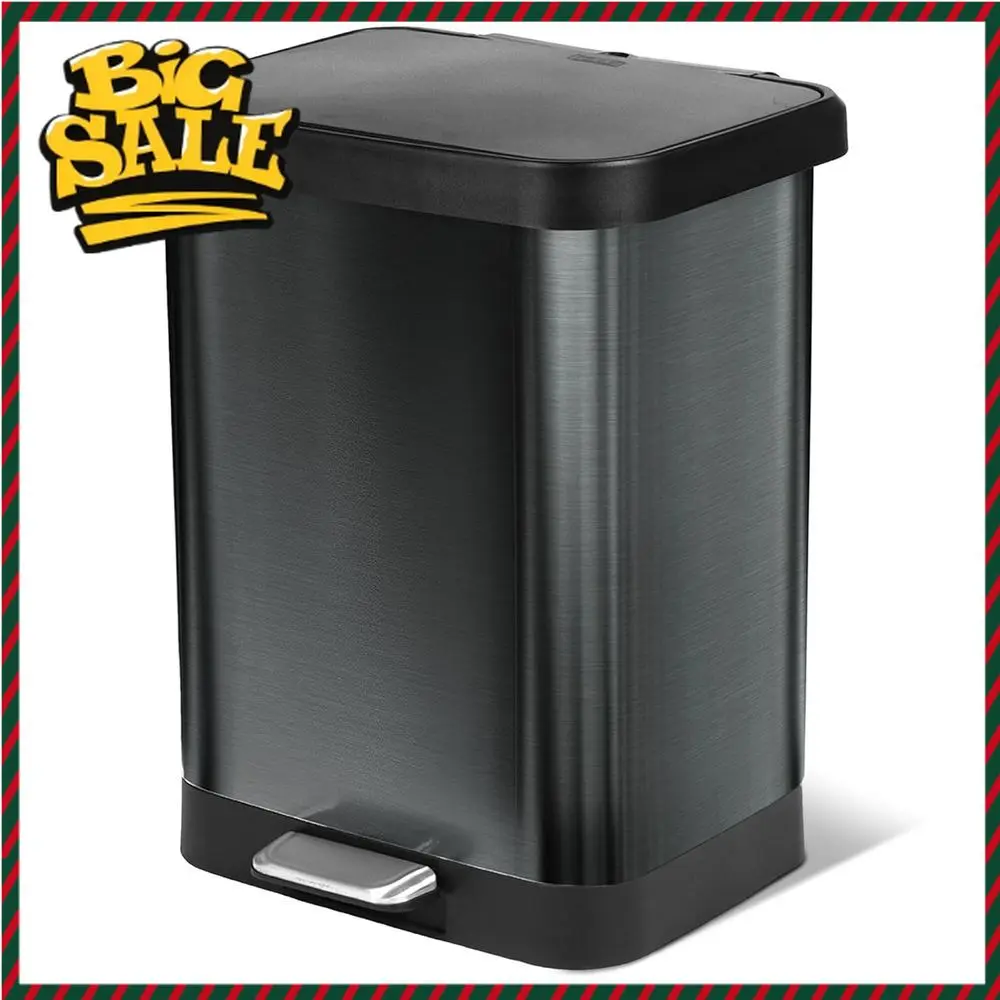 

Бестселлер: Большая металлическая мусорная урна на 13 галлонов с педальным механизмом, контролем запаха и держателем для мешков, цвет: оловянный.