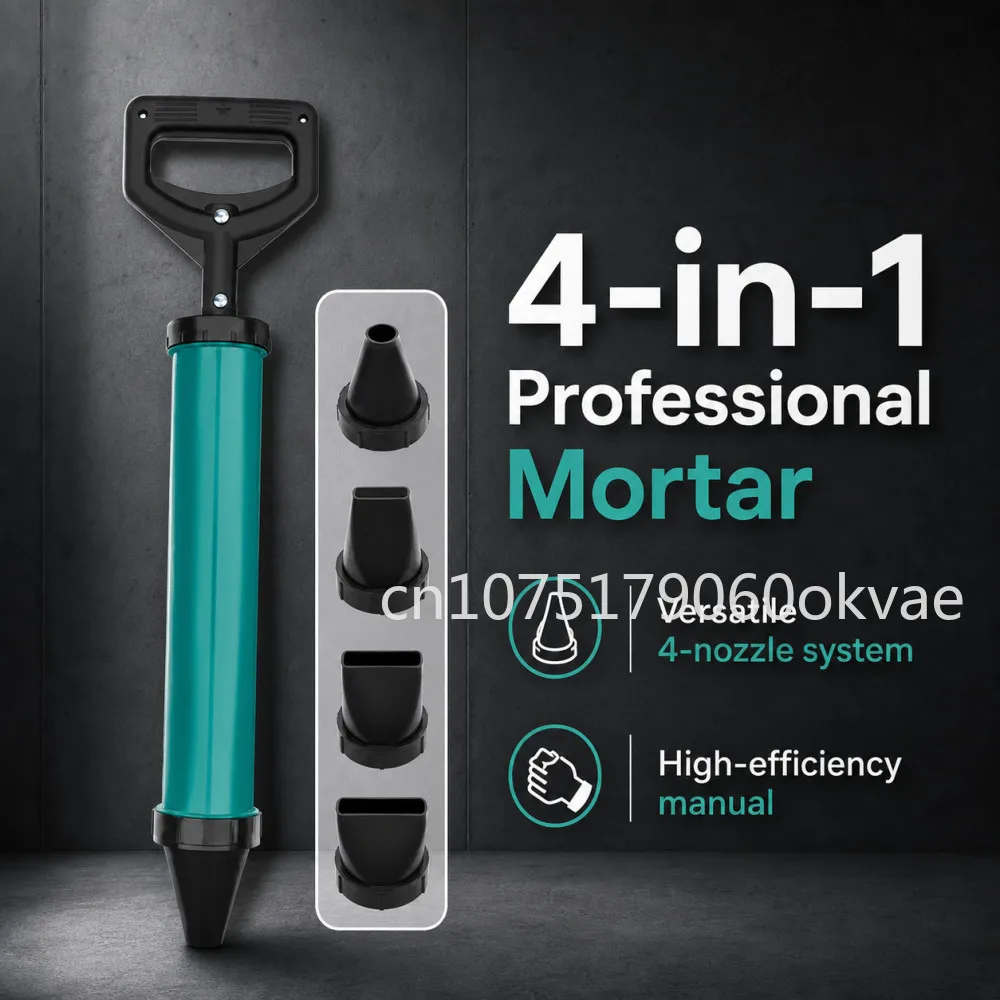 Cement Caulking Gun 4-in-1 Mortar Grouting Tool with 4 Nozzles for Wall Tile Gap Filling Construction Hand Tool