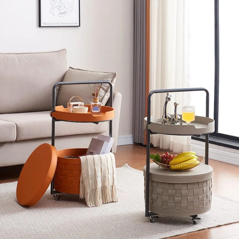 trolley removable saddle leather rack, household sofa side table, living room coffee table