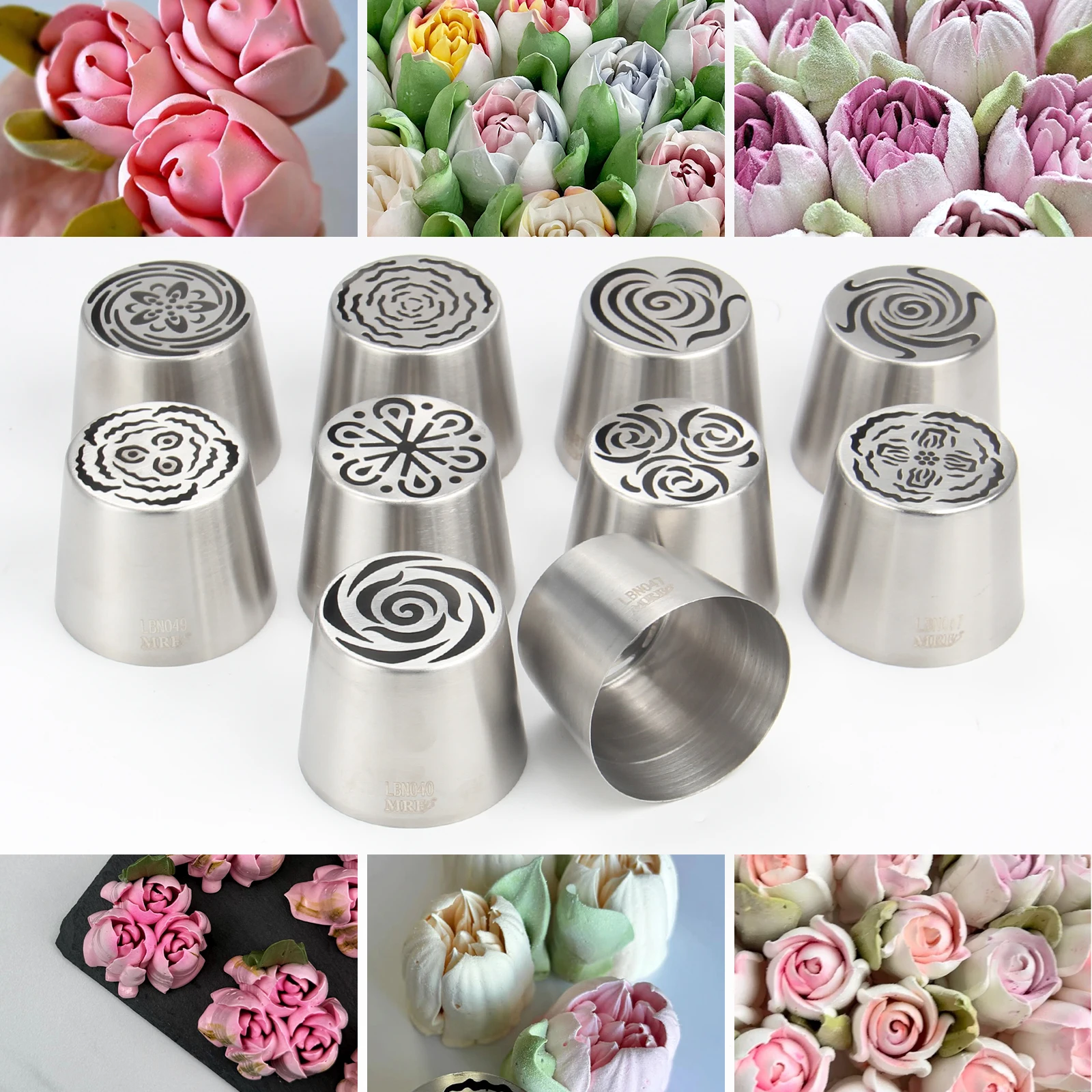 

10pack Russian Piping Cotton Candy Flower Bouquet, Stainless Steel Rose Floral Piping Nozzles for Cake Decorating Icing