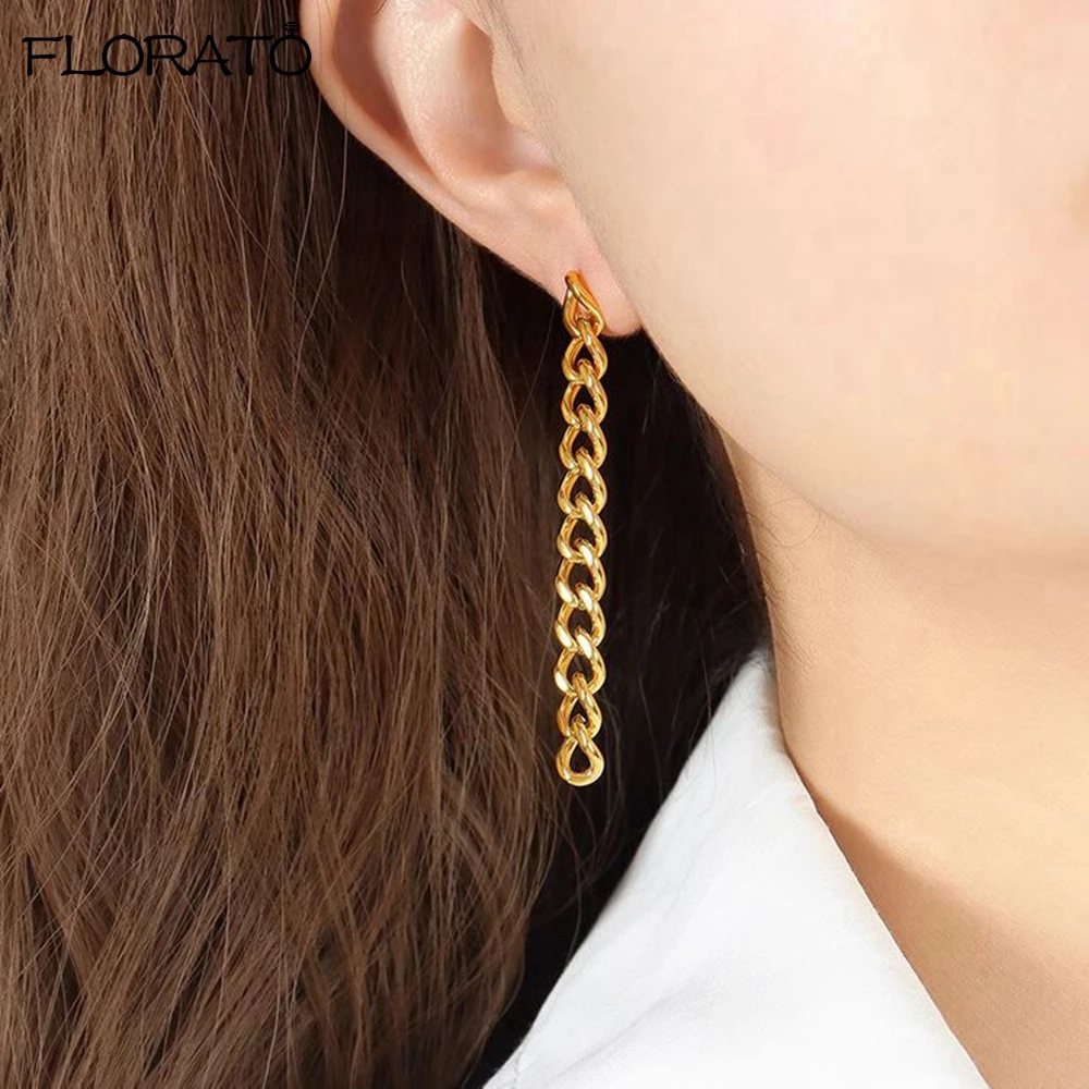 

925 Sterling Silver Needle Vintage Gold Color Metal Chain Pendant Earrings Fashion Small Hoop Earrings for Women Trendy Jewelry