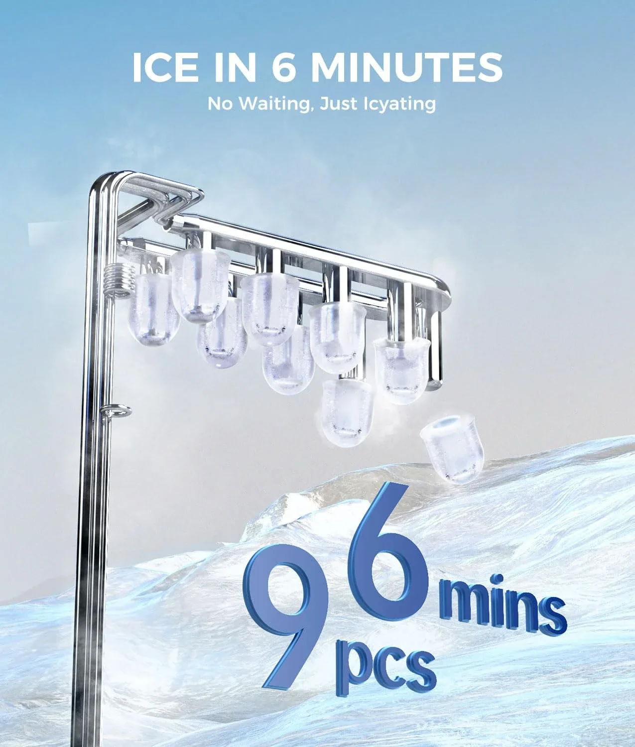 Máquina de hielo portátil con función de autolimpieza, produce 9 cubitos de hielo en solo 6 minutos, 26 libras de hielo en 24 horas