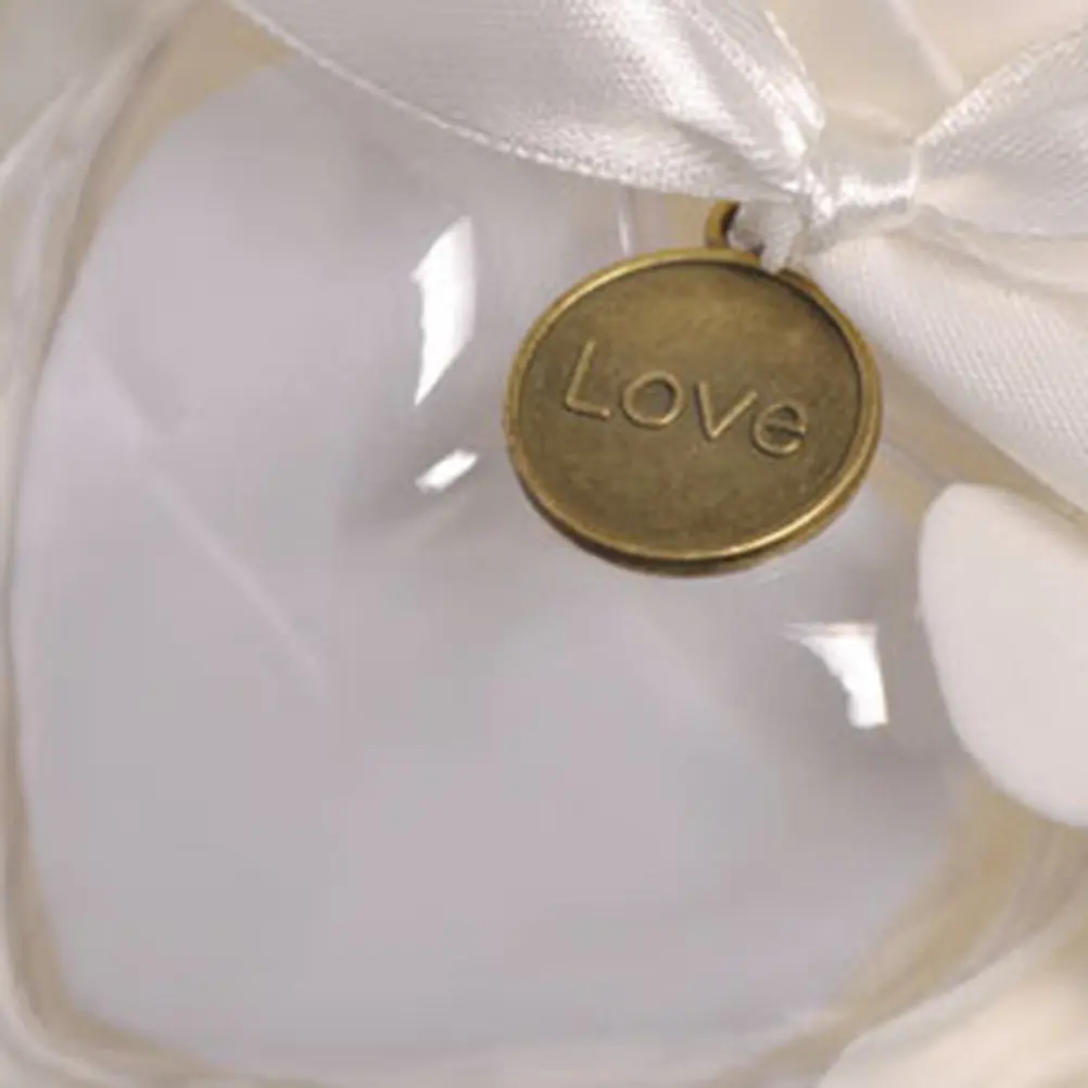

Heart Shape Ring Box Pillow White Elegant Rose Flower Design Rhinestone Fake Pearls Solid Interior Pe Ribbon Wedding Ring Holder