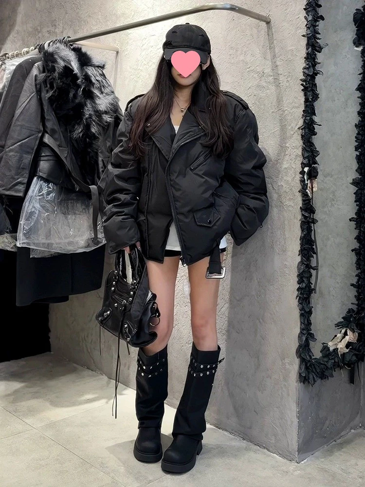 Winter Short Diagonal Zipper Cotton Down Jacket Female Thicken Warm Parker Outwears Women White Duck Down Multi Pocket Jackets