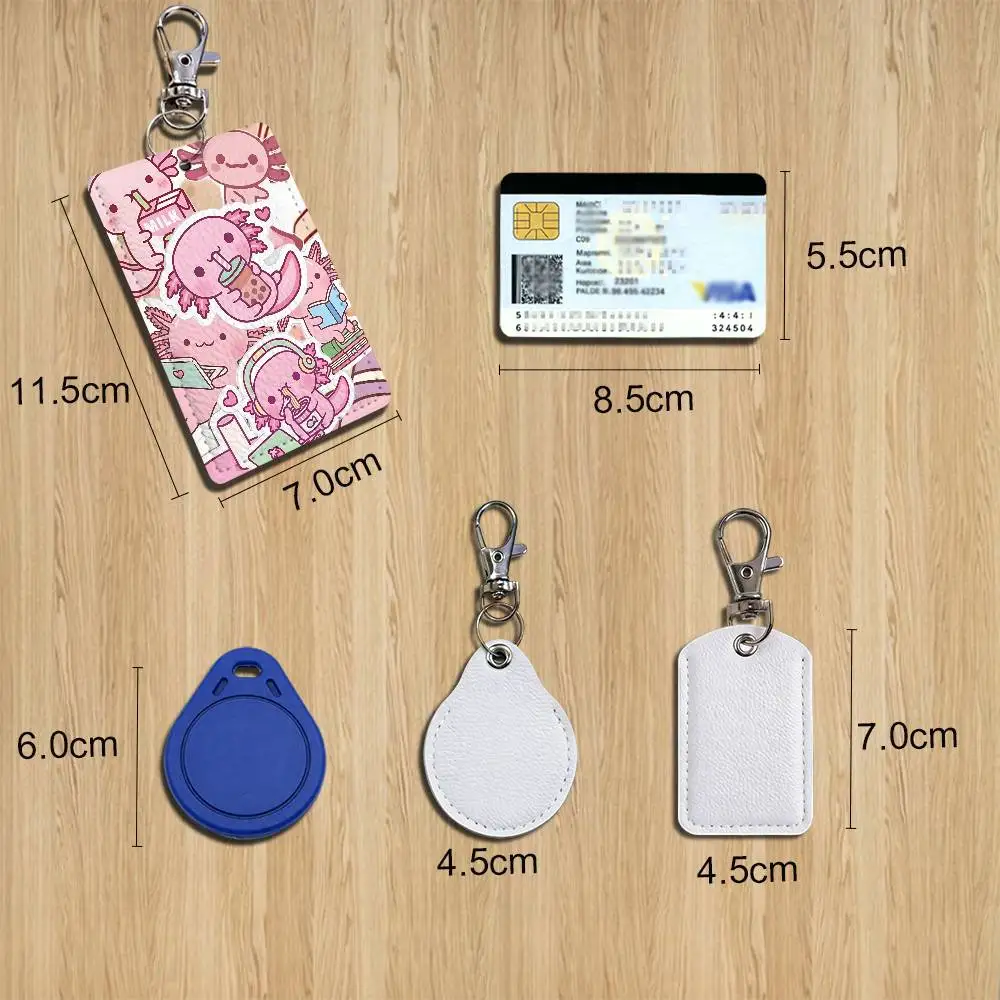 Cartoon cute pink Axolotl Holder For Bank Business Work Card Holder Student Card Case Bus Card Keychain