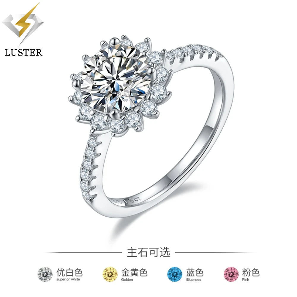 

LUSTER Moissanite Ring 9.0mm 3.0ct D Color 925 Sterling Silver 18K White Gold Plated Diamond Test Passed Jewelry Gift for Women