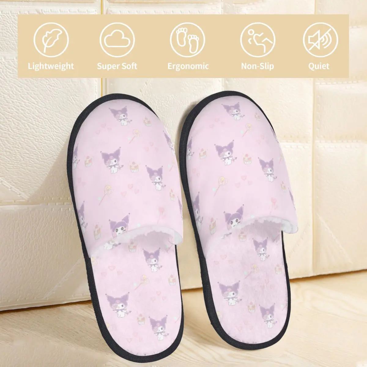 Sanrio Kuromi Indoor Slippers with Memory Foam Slipper Gift for Women Men House Shoes with Anti-Skid Sole