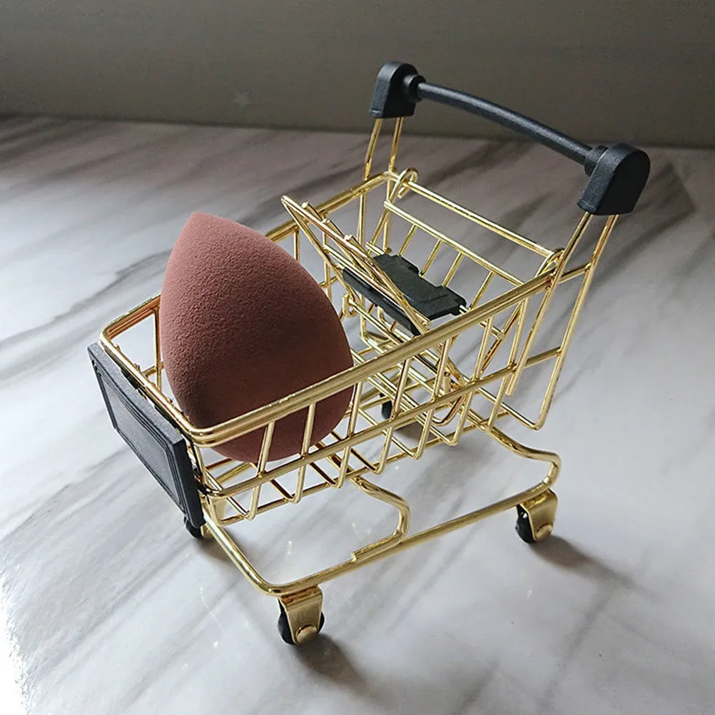 

4Pcs Mini Metal Shopping Cart Organizer Desktop Storage Basket Small Supermarket Handcart Sponge Holder Decoration