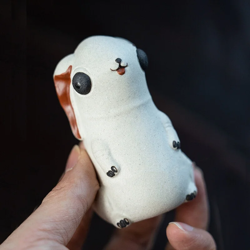 

3" China Yixing Zisha Pottery White Jade Duan Clay Machinery Rabbit Tea Pet