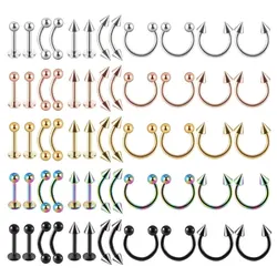 12pcs/Set Stainless Steel Nose Piercing Set Punk Silver Color Gold Plated Black Rainbow Ear Eyebrow Classical Piercing Jewelry