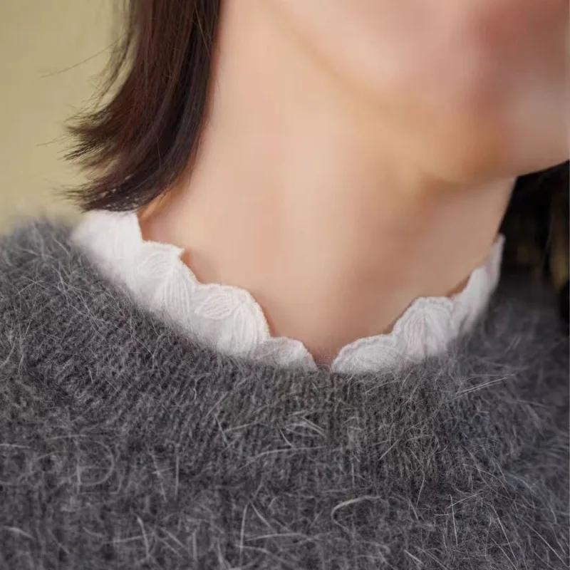 السيدات الدانتيل الأزهار التطريز وهمية طوق قلادة الكتف يلتف للمرأة قميص سترة الرقبة قميص انفصال كاذبة طوق