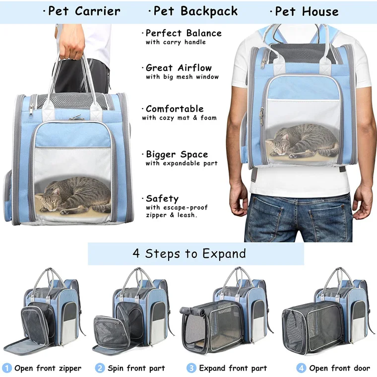 Expandable Small Animals Foldable Cat Carrier Backpacks For Cats