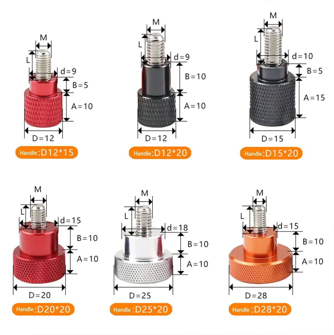 M8*D20x20 Aluminum Alloy Knurling Head Knurled Thumb Screw Hand Tighten Curtain Wall Lock  Thread Knob Screw Lenght 20mm-135mm