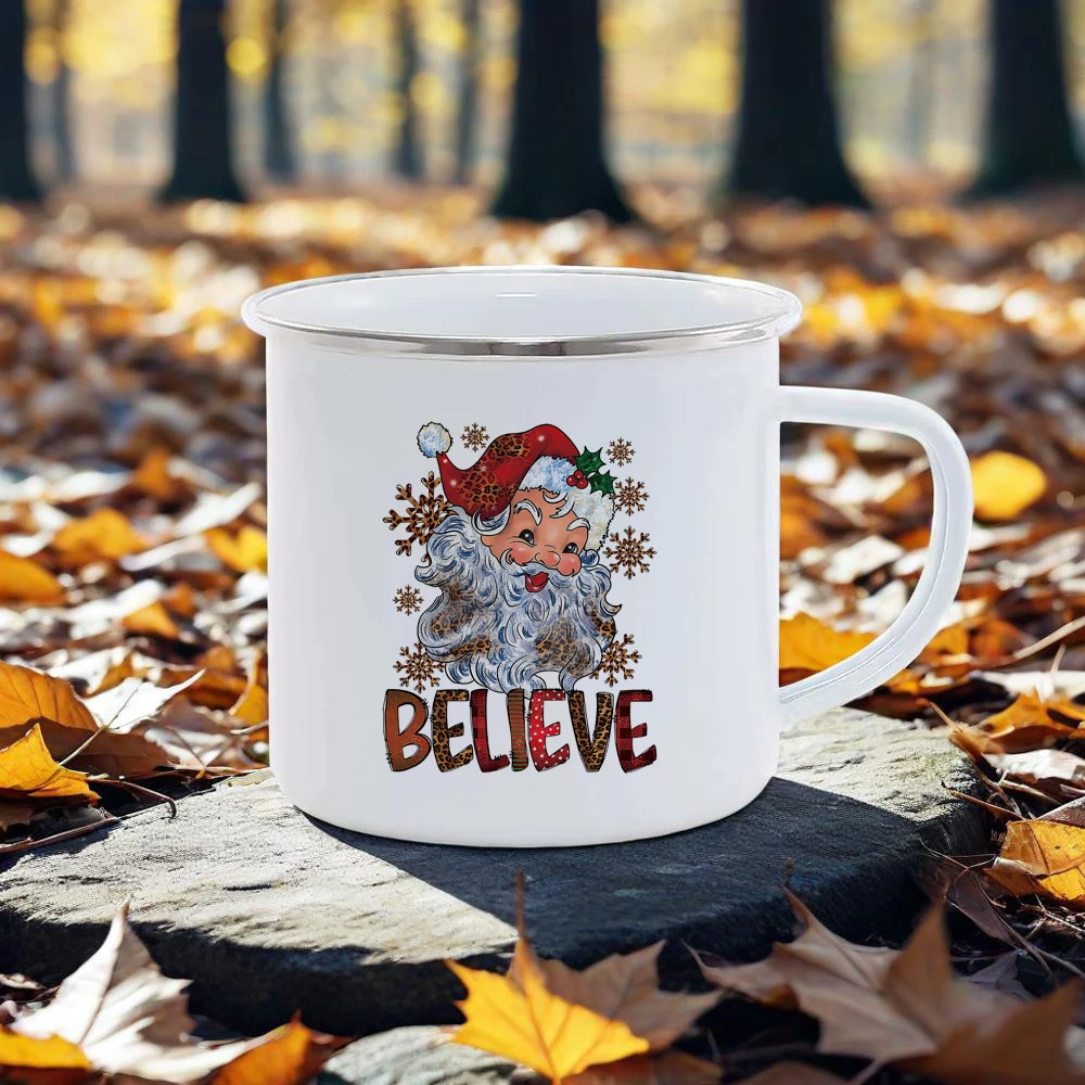 

Cozy Christmas Enamel Mug Festive Red Car Coffee Mug Xmas Tree Drinkware Cute Cow Pink Cola Cups Milk Mugs Fishing Camping Use