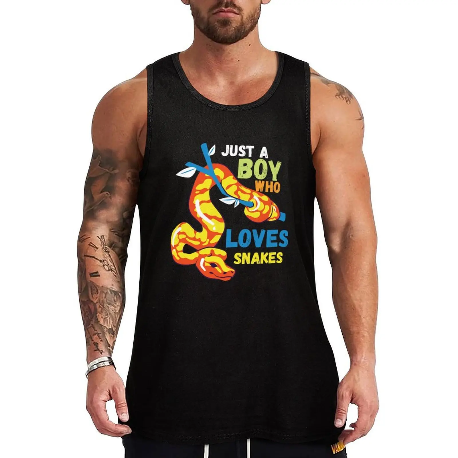 Just a Boy Who Loves Snakes. Colorful boa/python Snake Tank Top Athletic Sleeveless Shirt Gym Workout Quick Dry Tank Top