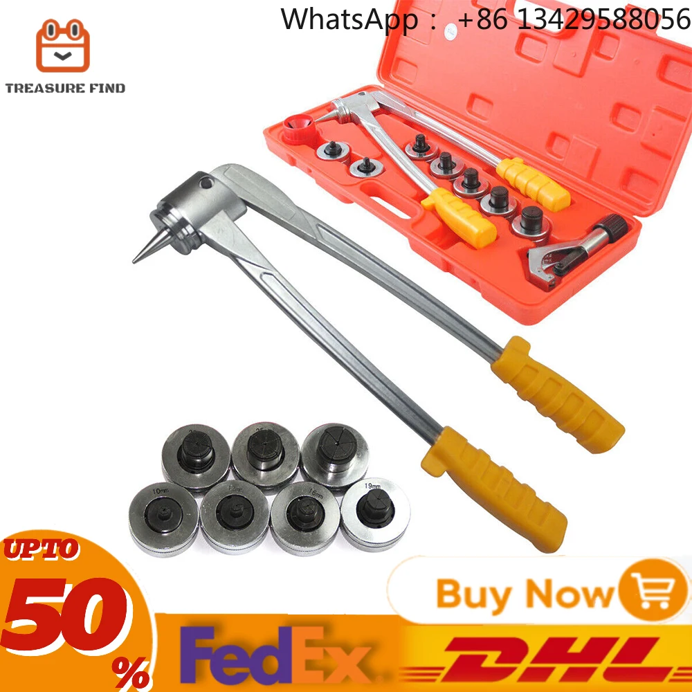 

Herramienta expansora tubos con cortador tubos, 7 cabezales, 10-28mm, alicates manuales prensado tubos Metal, Kit