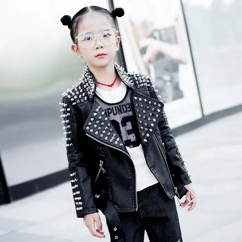 Children's PU Leather Jacket Rivet Punk Locomotive Jackets For Girl Short Kids motorcycle Outerwear Modis Girls PU jackets