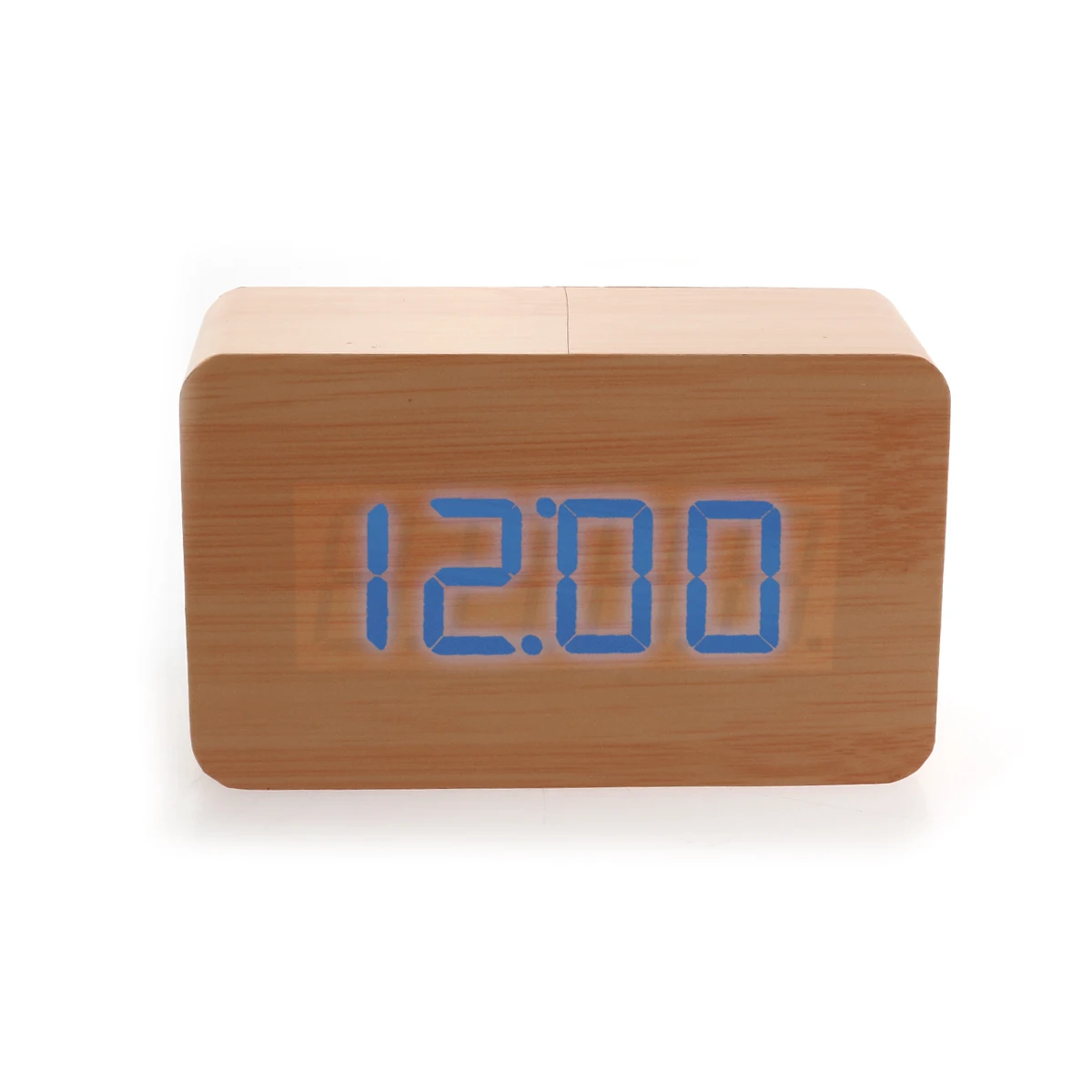 

Digital Desk LED Alarm Clock Bamboo Wood Bamboo Blue Display Thermometer Voice Control Sound USB Aaa Power