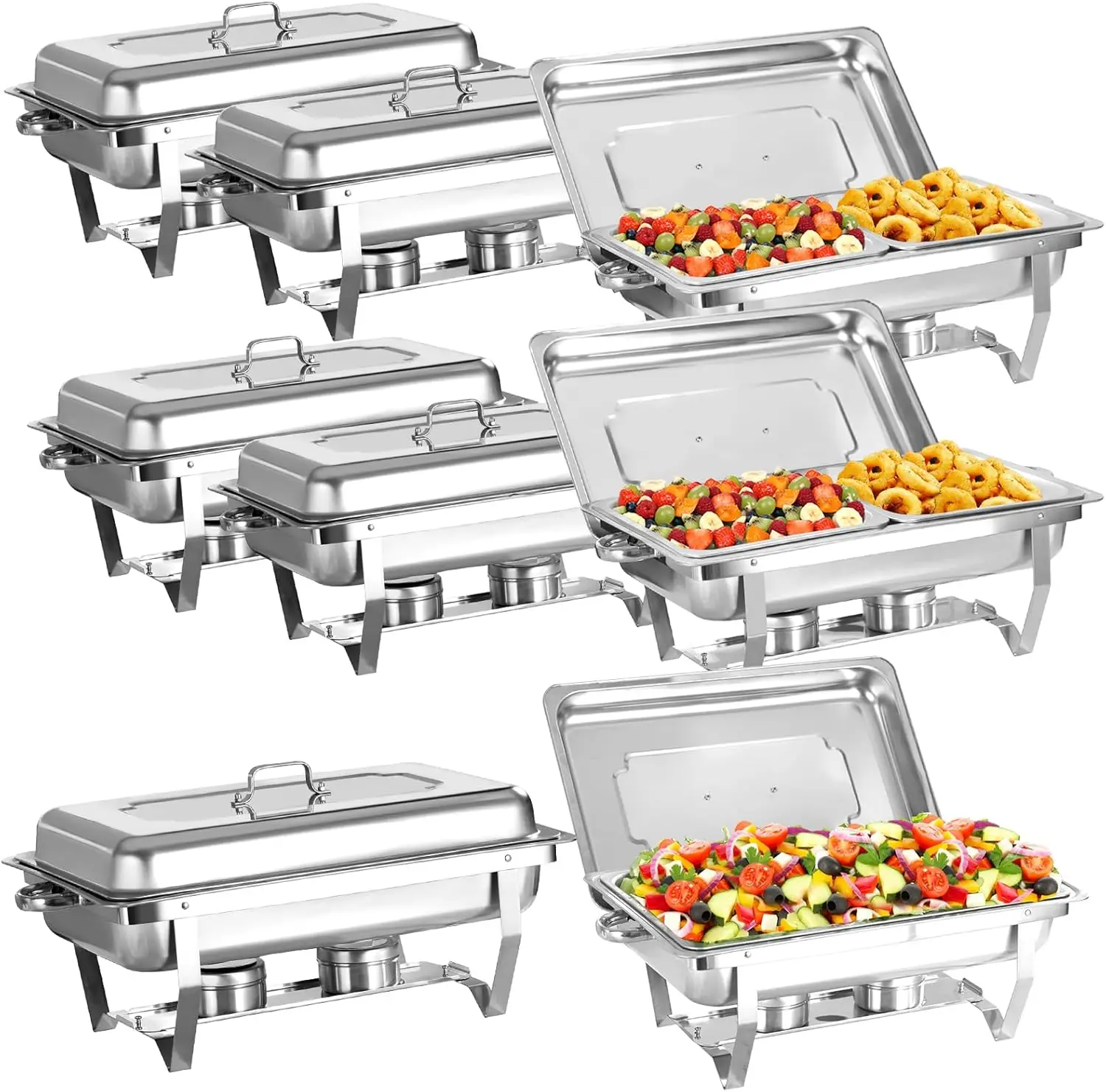 8 Pack Chafing Dish Buffet Set, Stainless Steel Catering Food Warmer For Banquet, Parties, Wedding (6 Packs 1/2 Pan + 2 Packs