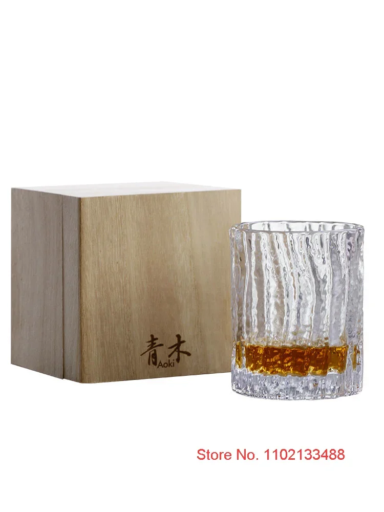 Japanese Edo Crystal Kinoshin Whiskey Glass Aoki Whisky Cup Old Fashioned Hammer Bark Pattern Wineglass Carving Brandy Snifters