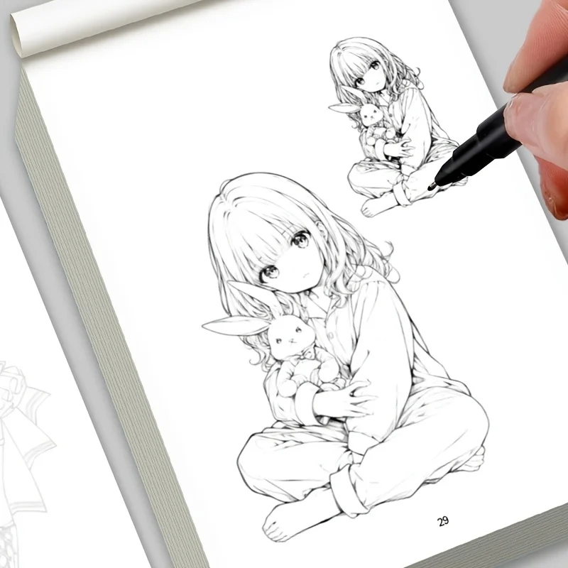 36 Sheets/Book Beginner's Anime Drawing Workbook, Easy to Hand Draw Outlines, Step-by-Step Comic Line Practice Sketching