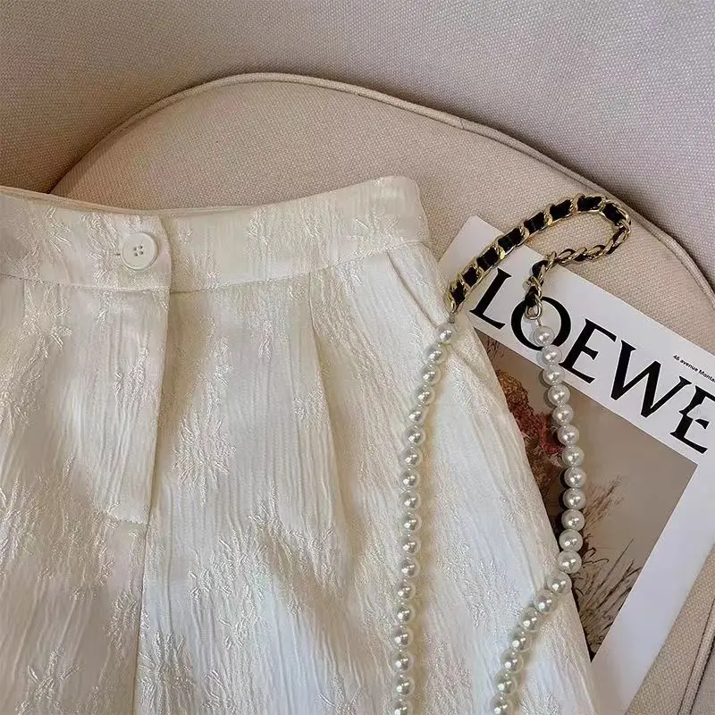 New Chinese Style Retro Embroidered Shorts Women's Casual Loose Wide Leg Pants High Waist Zipper Spring Summer Fashion