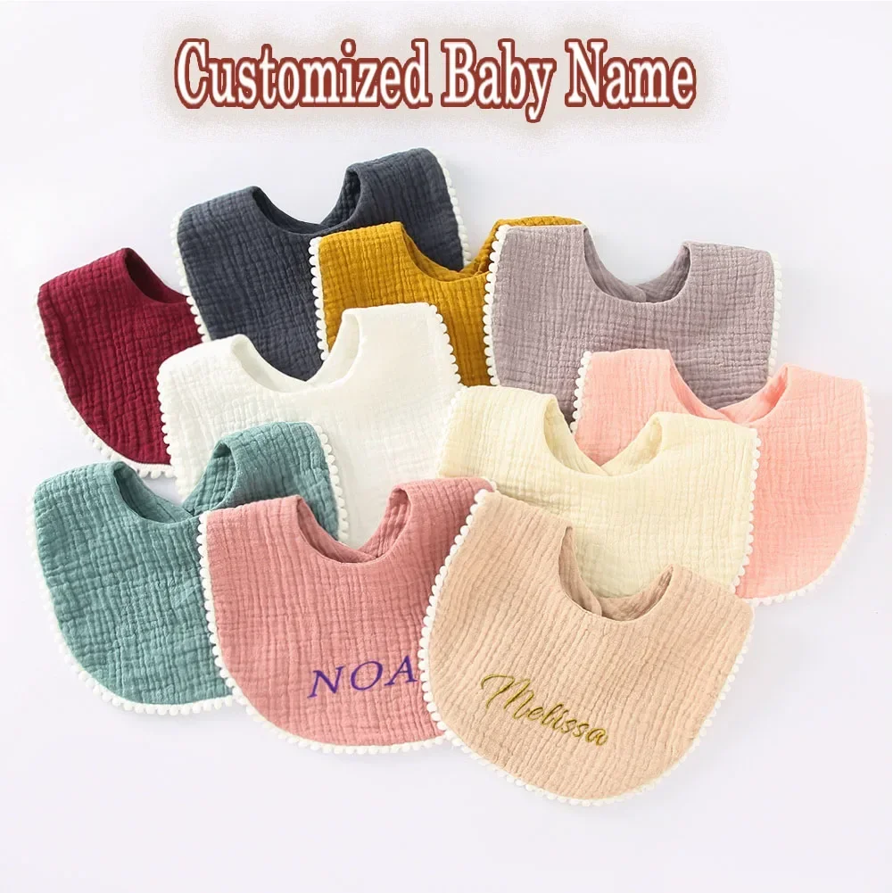 

Embroidery Baby With Name Baby Accessories Newborn Infant Girl Dressing Scarf For Boy Burp Cloth Waterproof Cotton Baby Bibs Kid