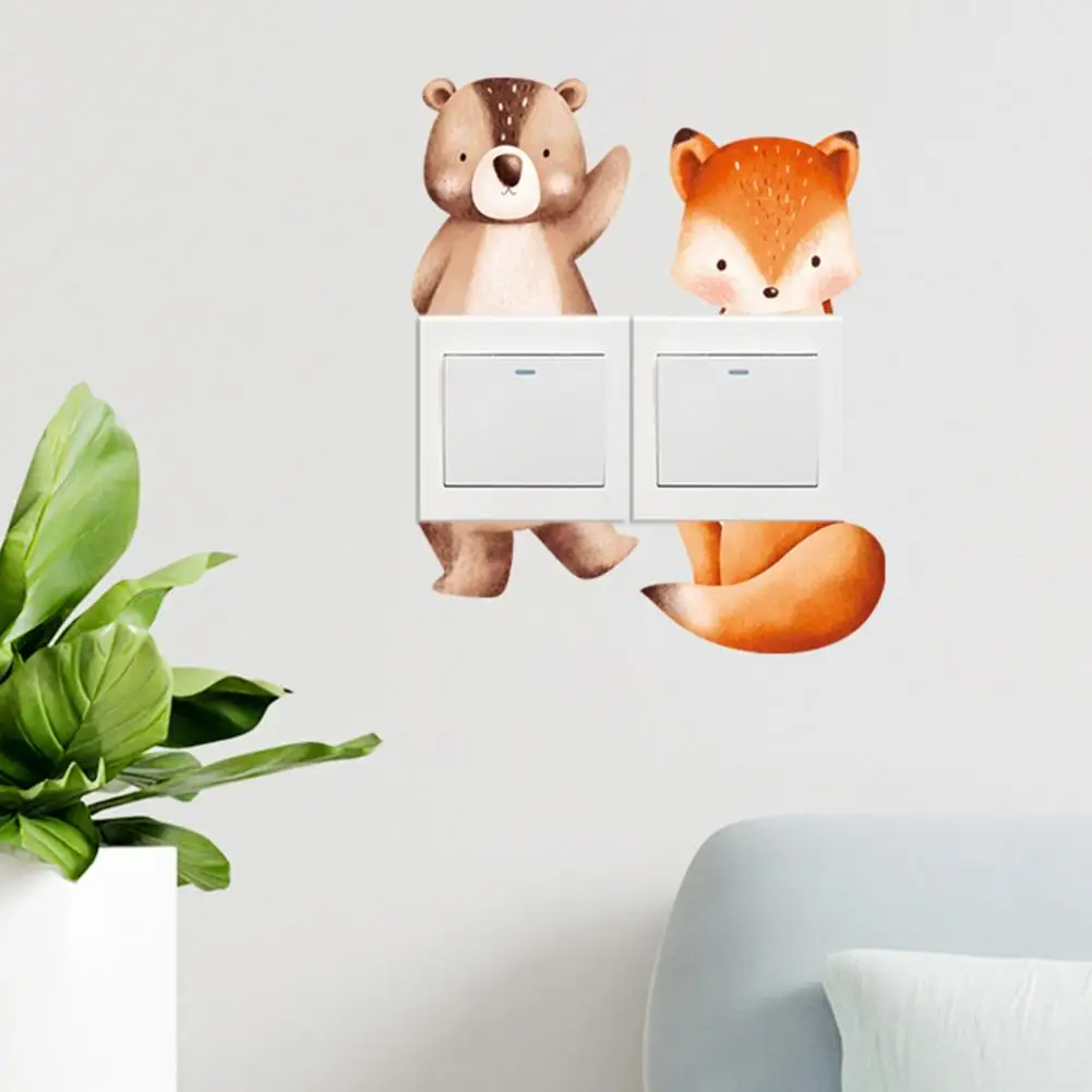 Fox Pattern Switch Decal Wear-resistant Switch Cover Waterproof Pvc Cartoon Fox Bear Switch Sticker Removable for Room