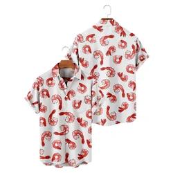 Hawaiian Shirts for Men shrimp meat Cartoon Short Sleeve Shirts Hawaii Summer Beach Vacation Tops Breathable