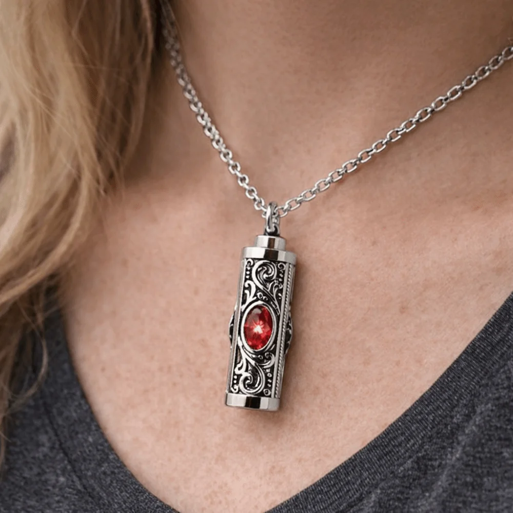 Crystal Cremation Urn Necklace Birthstone Waterproof Ashes Pendant Keepsake Cylinder Cremation Jewelry Sympathy Gift