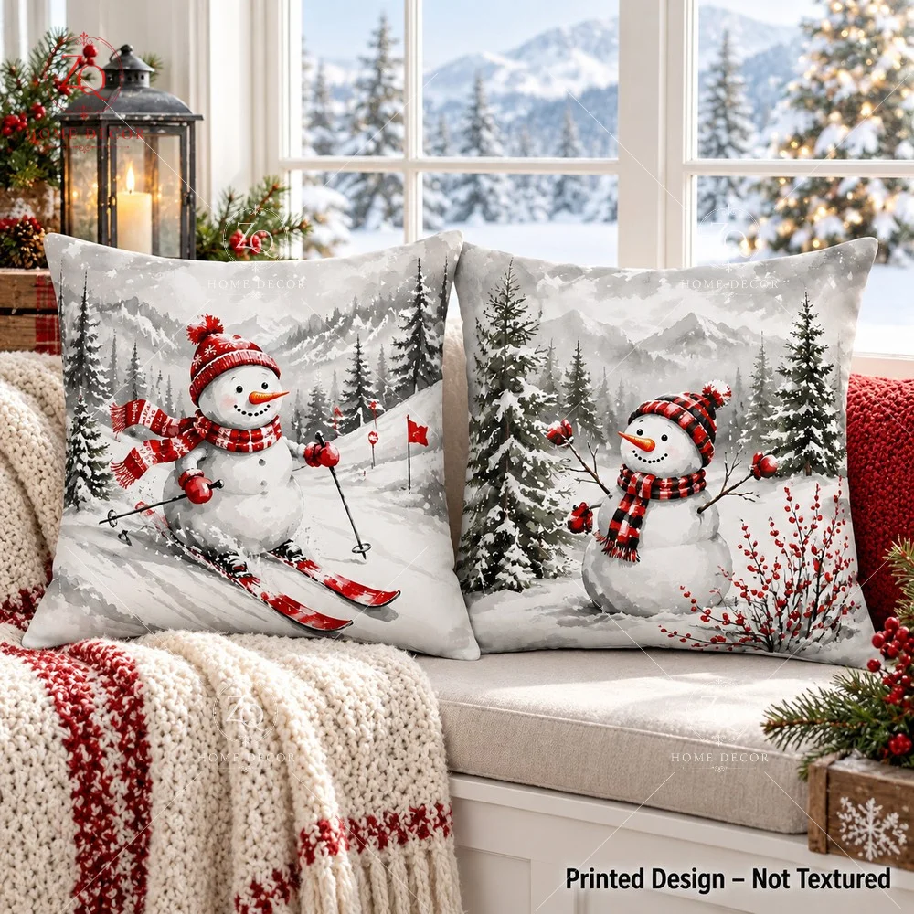 Christmas Rabbit Pillow Cover 2D Flat Printed Peach Skin Throw Pillowcase Cute Bunny Cushion Cover Sofa Living Room Couch Decor