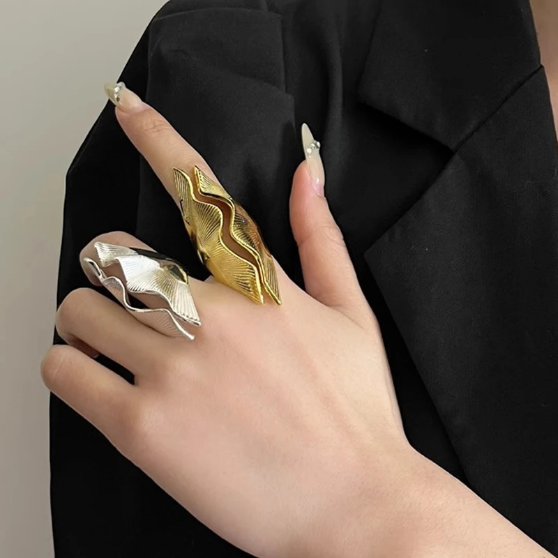 

unique ring for women luxury jewelry metal gold silver color wave shell opening ring large