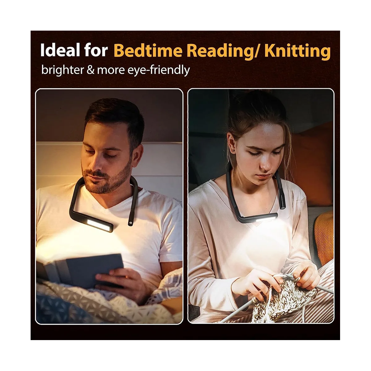 Book Reading Light Neck Light, Book Lover Christmas Birthday Gifts for Outdoor camping Women Neck Booklight Black