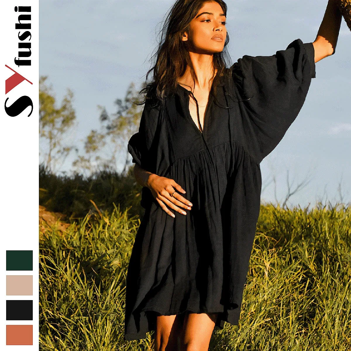 Women Dress Spring Summer Plus Size Lantern Sleeve Casual Sweet Fresh Girl Style Dresses