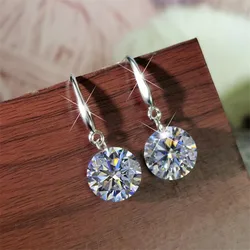 New Round Crystal Zircon Drop Earrings for Women Silver Color Hook Dangle Earrings Brief Wedding Party Fashion Jewelry Gift