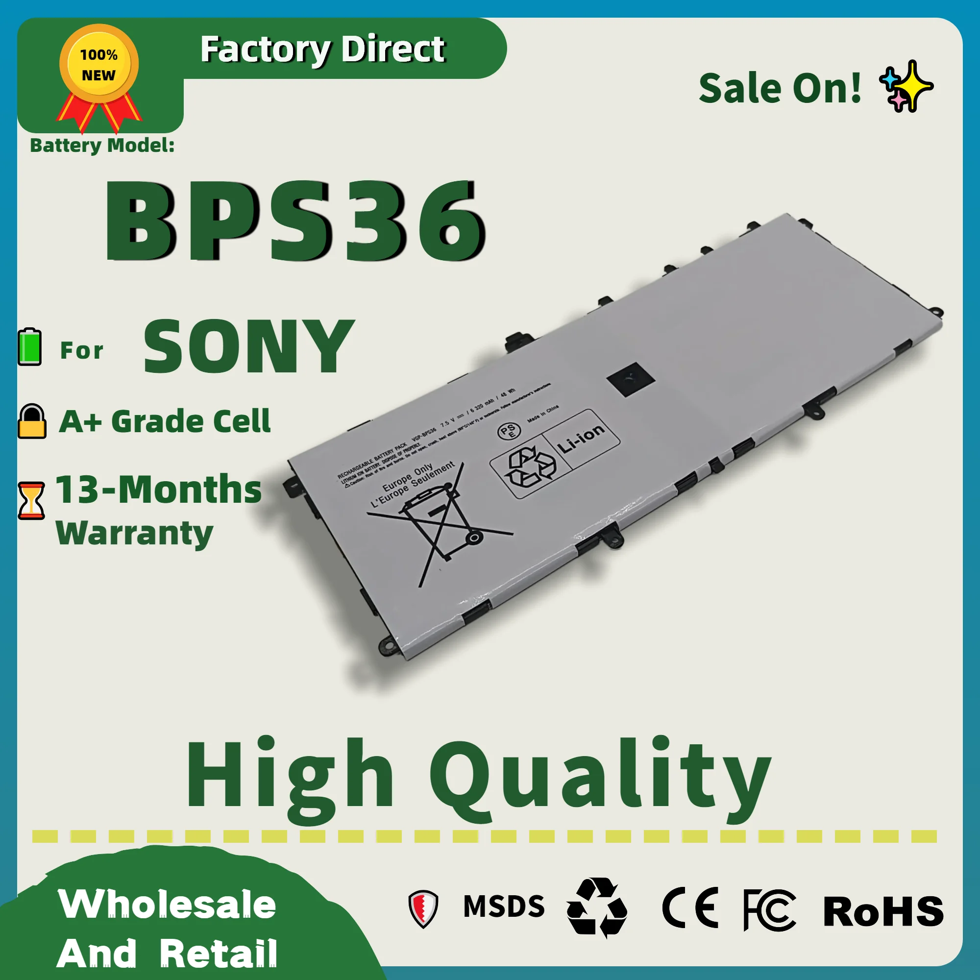 Batería Original para Portátil de Alta Calidad Directo de Fábrica VGP-BPS36 para Sony Vaio Duo 13 BPS36 Batería de Litio-Polímero BPS36