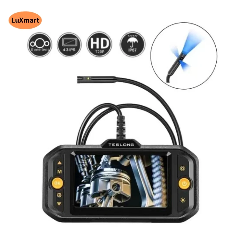 

7.9mm Three Lens Inspection Camera Industrial Endoscope 720P 4.3" IPS Screen IP67 Waterproof Sewer Car Automotive Borescope