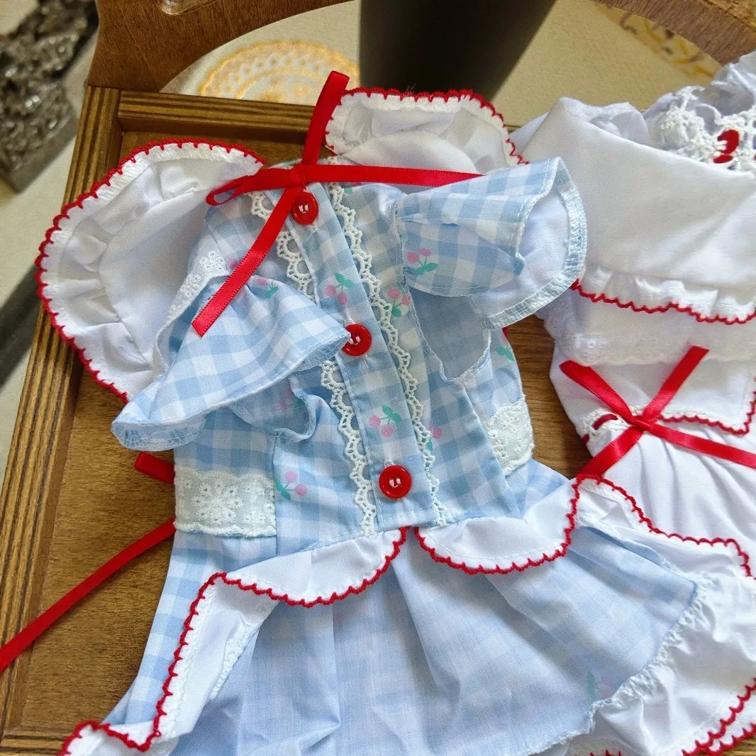Flip Collar Dog Cat Clothes Teddy Retro Navy Collar Shirt Small Dog Plaid Dress Maltese Summer Cardigan Clothing