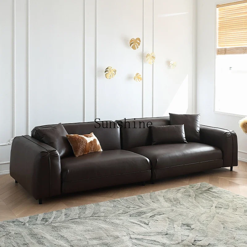 Modern simple small apartment living room straight row four people first layer cowhide sofa