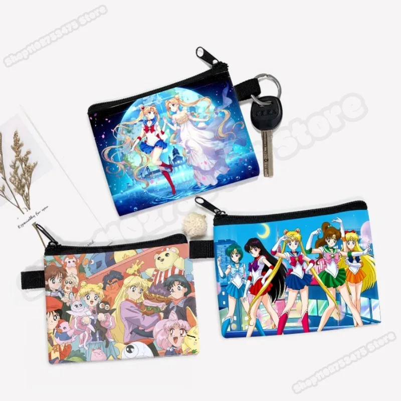 Sailor Moon Woman Anime Fashion Coin Purse Girls Cartoon Printed Wallet Casual Cute Moneybag Kawaii Mini Change Bag Purses Gifts