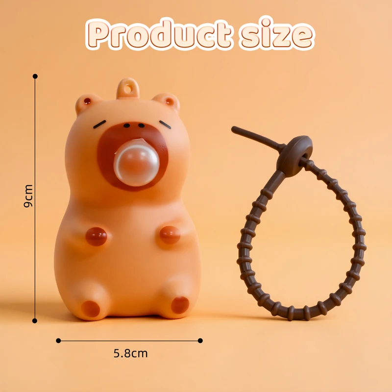 New Cute Capybara Pendant Keyring Bag Charm PVC Cartoon Capybara Spitting Toy Stress Relief Decompression Toys for Kid Best Gift