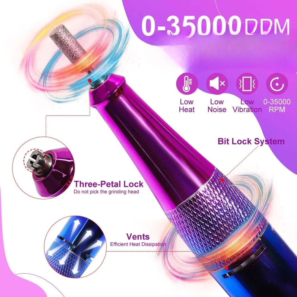 35000 RPM oplaadbare nagelboormachine met LCD-scherm Geluidsarm, professionele nagellakslijper Nagelaccessoireset