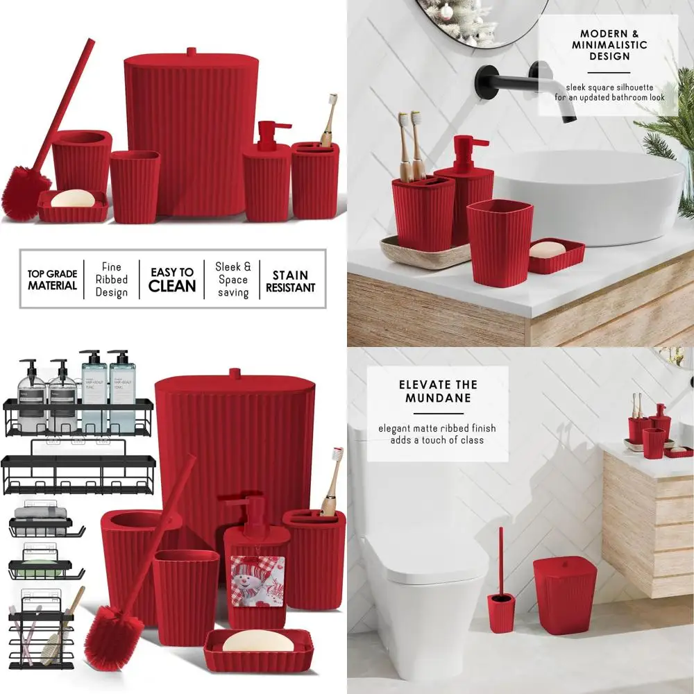 

11-Piece Christmas Bathroom Accessory Set with Shower Caddy, Toilet Brush, Trash Bin, and Soap Dispenser