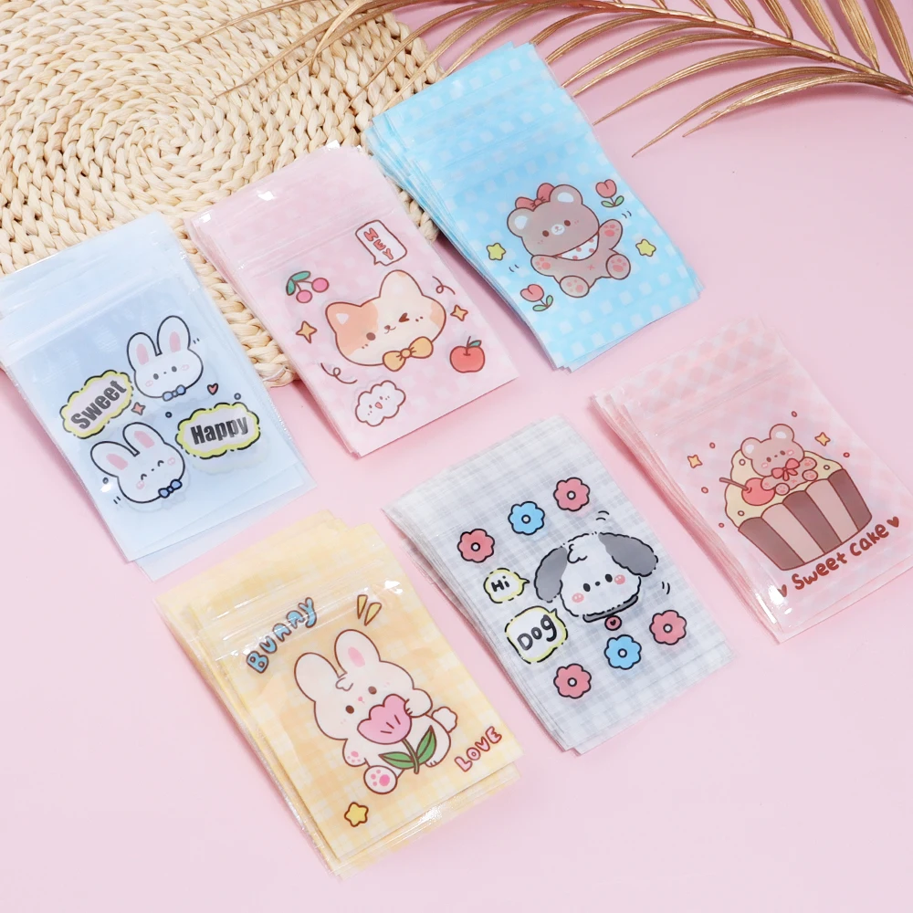 20Pcs 7.5×11cm Color Clear Plastic Gift Bag Cartoon Animal Pattern Packaging Zipper Opp Bag Diy Jewelry Storage Display