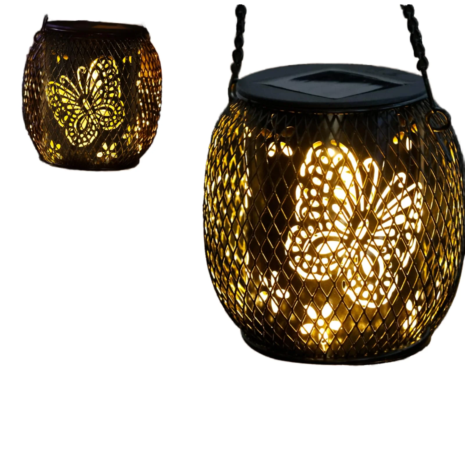 

Durable Multipurpose Metal Garden Solar Hanging Lantern Waterproof LED Light Source Rose Pattern for Pathway Porch Patio Decor