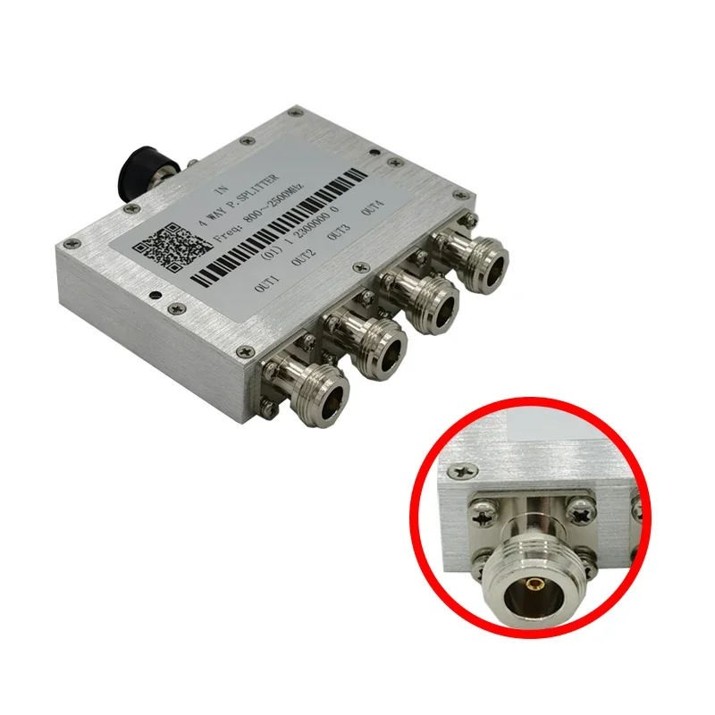 0.8GHz - 2.5GHz 800MHz - 2500MHz 1 divide 4 RF power divider Module RF clock divider module CNC aluminum alloy shell N Connector