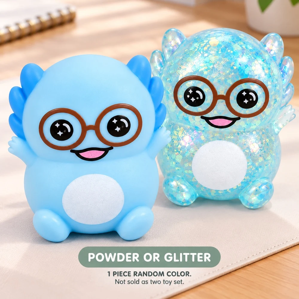 Dinosaur Squishy Squeeze Toy with Glasses Powder or Glitter Filling Animal Desk Fidget Gift for Adults 1 Piece Random Color
