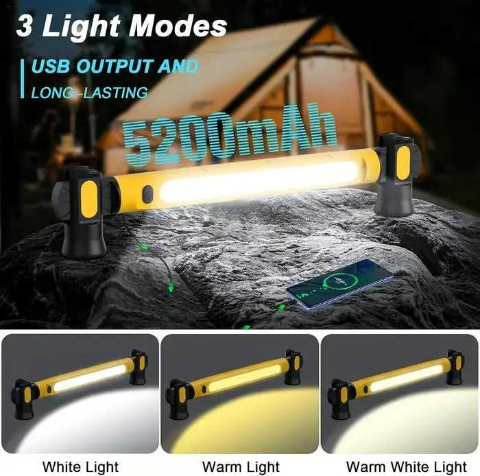 Superheldere LED oplaadbare magnetische werklamp met roterende basis en haken - onderhuislamp voor autoreparatie/noodgereedschap